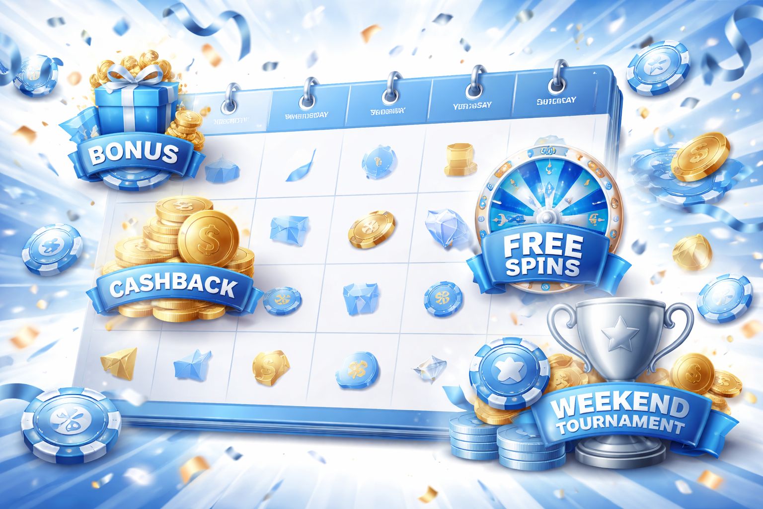 Diseño colorido de promoción semanal para Aguero con cashback, bonos de recarga y campañas de giros gratis para Argentina.