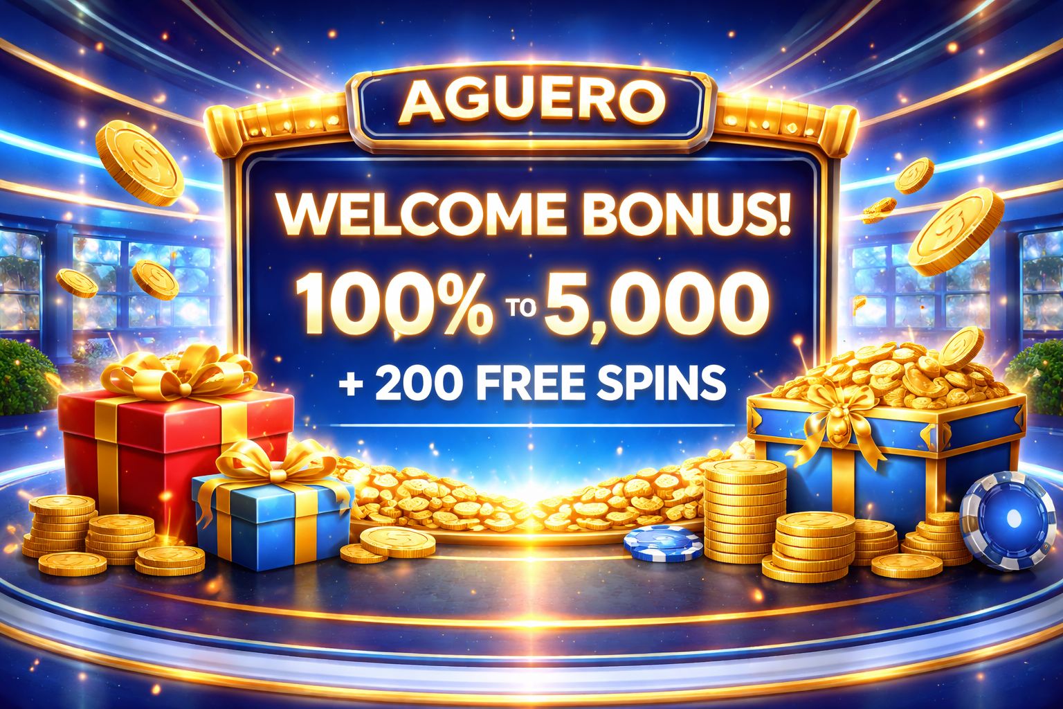 Exhibición dinámica de bonos Aguero con recompensas de bienvenida, destacados de cashback y ofertas promocionales de juegos para jugadores en Argentina.
